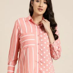 Qurvii Pink Abstract Print Shirt-image-8