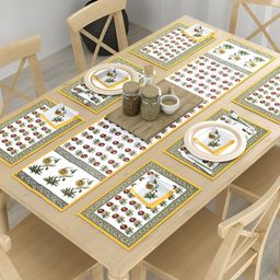 ROMEE 13Pcs White & Green Floral Printed Cotton Table Linen Set-19
