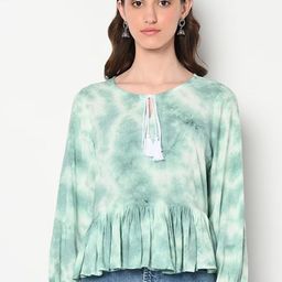 SAKURA Tie and Dye Tie-Up Neck Peplum Top-image-19