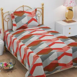 FINE TEX WORLD Mayur Red Printed Microfiber 210 TC Single Bedsheet Set 2.28 x 1.52m-18