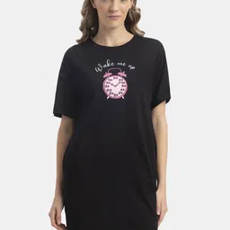 Jockey Super Combed Cotton Drop Shoulder Styled Curved Hem Printed Lounge Dress - RX90-6