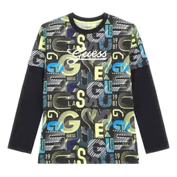 GUESS kids Boys Graphic Printed Round Neck Cotton T-shirt-image-51