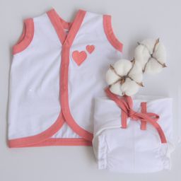 Yellow Doodle 100% Organic Cotton Sleeveless Vest And Cloth Nappy Heart Print - Peach-image-77
