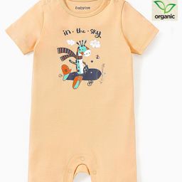 Babyoye 100% Organic Cotton with Eco Jiva Finish Half Sleeves Romper Giraffe Print - Yellow-image-99