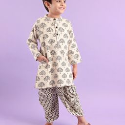 Babyhug 100% Cotton Full Sleeves Printed Kurta & Dhoti Set - OffWhite-image-30