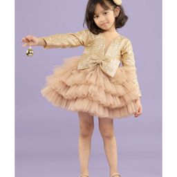 Foreverkidz Sequin & Tulle Net English Elegance Party Frock for Girls - GOLDEN-image-30