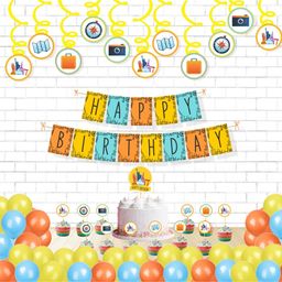 Untumble Travel Theme Birthday Decoaration Swirls & Cup Cake Toppers Kit for Kids Pack of 64- Multicolor-image-95