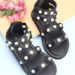 Pine Kids Zipper Closure Studded Sandals - Black-image-28