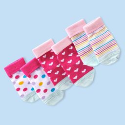 Cute Walk By Babyhug Anti-Bacterial & Anti- Skid Ankle Length with Striped & Heart & Dot Design Socks Pack of 3- Multicolour-picture-5