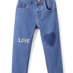 Babyhug Denim With Stretch Jeans Text Embroidery  -Light Blue-image-98