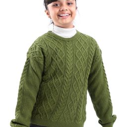 Honeyhap Premium Knitted Full Sleeves Pullover Sweater with Cable Knit Design - Olive Green-image-87
