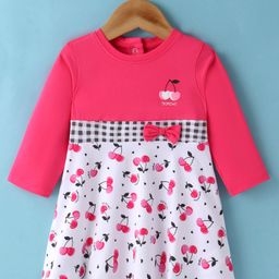 Doreme Single Jersey Knit Full Sleeves Frock with Cherry Print & Bow Applique - Pink-picture-16