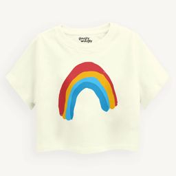 Guugly Wuugly Pure Cotton Half Sleeves Skin Friendly Rainbow Printed Tee - Off White-image-95