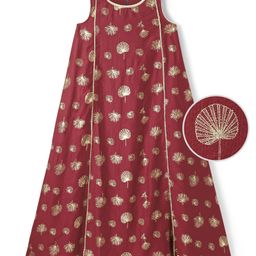 Earthy Touch Woven Sleeveless Ghadwal Foil Printed Ethnic Dress - Maroon-image-64