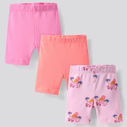 Bonfino 100% Cotton Knit Cycling Shorts With Solid Colour & Sunset Print Pack of 3 - Pink & Peach-image-11