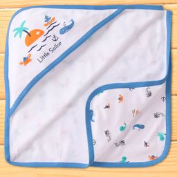 Pink Rabbit Interlock Knit Hooded Wrapper with Little Sailor Print L 81 x B 81 cm - White-image-29