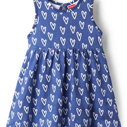 Babyhug Single Jersey Knit Sleeveless Frock With Heart Print - Blue-image-13