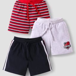 Babyhug Single Jersey Knit Shorts with Stripes & Tape Detailing Pack Of 3 - Grey & Red-image-68
