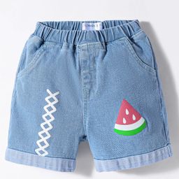 Mark & Mia Cotton Lycra Denim Knee Length Shorts With Watermelon Print - Blue-image-42