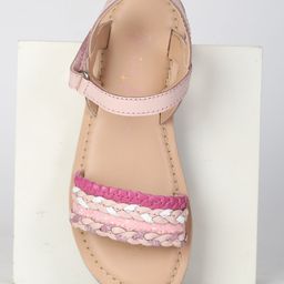 Aria+Nica Cable Knit Designed Sequins Embellished Sandals With Velcro Closure - Light Pink-image-93