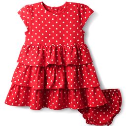 Babyhug 100% Cotton Half Sleeves Polka Dots Printed Layered Frock With Bloomer - Red-image-43