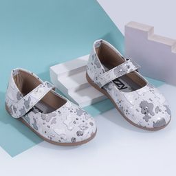 SHOES FOR JUNIORS Abstract Designed Mary Jane Ballerinas With Velcro Closure - Grey-image-81