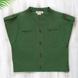 PURPLE UNITED KIDS Poplin Cap Sleeves Solid Top - Olive Green-image-83
