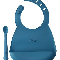 CUBKINS Set of 2 pcs - Bib, Early Feeding Bendable Spoon | Designed for Babies, Infants & Toddlers | BPA Free, Food Grade, FDA Approved | 100% Silicone | Easy to Clean (Blue Olive)-image-20