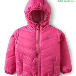 Babyoye Woven Full Sleeves Solid Coloured Padded Hoodie - Fuchsia-picture-2
