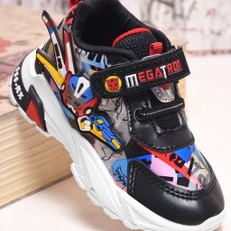 KATS Robot Applique Typography Detailed Velcro Closure Sneakers - Black & Red-image-84