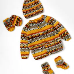 The Original Knit Knit Full Sleeves Striped & Abstract Designed Sweater With Coordinating Cap Mittens & Socks Set - Multi Colour-picture-22