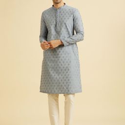 Manyavar Floral Woven Design Mandarin Collar Straight Kurta With Pyjama-image-90