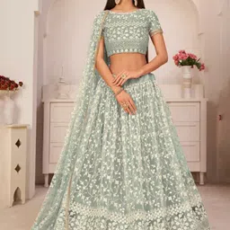 JIHU CULTURE Floral Embroidered Semi-Stitched Lehenga & Unstitched Blouse With Dupatta-picture-25