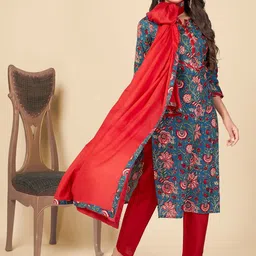 GULMEHAK Printed Notch Neck Gotta Patti Pure Cotton Straight Kurta With Trousers & Dupatta-picture-22
