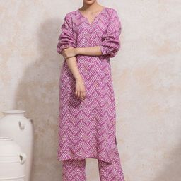 Moara Chevron Printed Notch Neck Straight Kurta With Palazzo-37