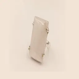 Shrim jewels German Silver Rose Quartz Studded Rectangular Shaped Finger Ring-picture-0