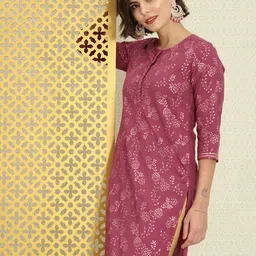 House of Pataudi Women Pink & Gold-Toned Ethnic Motifs Embroidered Jashn Kurta-picture-7