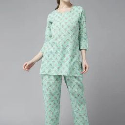 Prakrti Blue Cotton Printed Top Pant Set-image-28