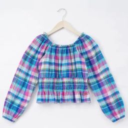 Edheads Kids Blue & Pink Cotton Chequered Full Sleeves Top-image-67