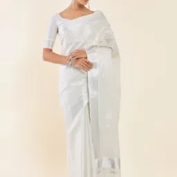 Soch Silver Cotton Woven Saree With Unstitched Blouse-picture-0