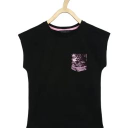 Peter England Kids Black Embellished T Shirt-image-56