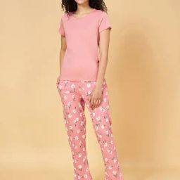 YU by Pantaloons Pink Cotton Floral Print Top Pyjama Set-image-50