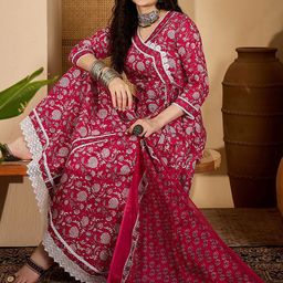Sangria Women Floral printed Pure Cotton A-Line kurta With Trousers & Dupatta-image-53