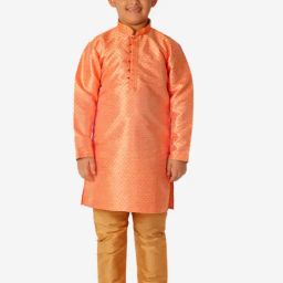 Pro-Ethic Style Developer Kids Coral & Beige Printed Full Sleeves Kurta with Pyjamas-image-29