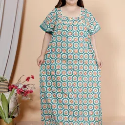 JAIPZZ APPARELS Women Ethnic Motifs Printed Pure Cotton Square Neck Maxi Nightdress-picture-15