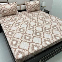 Pure Decor Brown & White Ethnic Motifs Queen Bedsheet with 2 Pillow Covers-picture-29