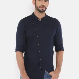 The Indian Garage Co Men Navy Blue Solid Straight Kurta-17