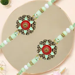 MEIRA JEWELLERY Set Of 2 Artificial Beaded Thread Rakhi With Roli Chawal-63