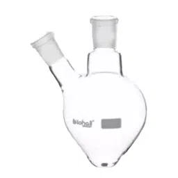 Biohall 100 ml Clear Borosilicate Glass 3.3 Two Necks Pear Shape Flask, BLS.121.13 (Pack of 10) image 1