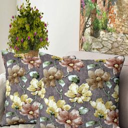 Blue Grass Brown & Yellow 2 PiecesFloral Velvet Square Cushion Covers-image-30